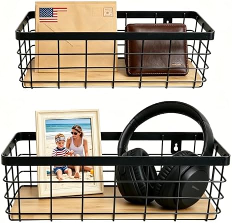 ShabbyDecor Metal Wire Basket for Kitchen Cabinet Pantry Bathroom Set of 2 - Image 4