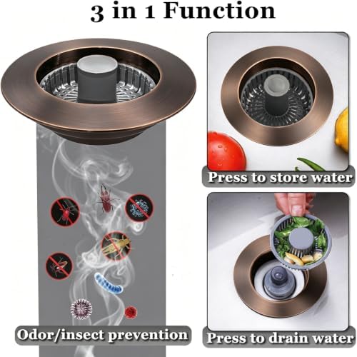 BAOLSLS Kitchen Sink Drain Strainer, 3 in 1 Pop up Kitchen Sink Stopper - Image 4