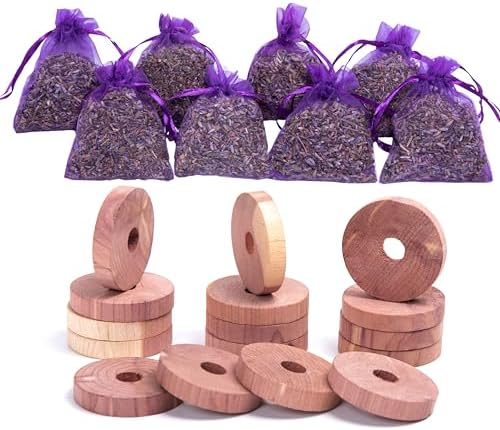 Lavande Sur Terre Pack of 16 Cedar Blocks and 8 Lavender Flower Sachets Craft by LavandeSurTerre