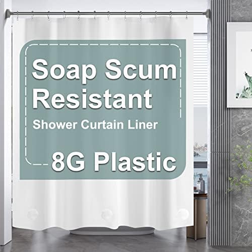 AmazerBath Plastic Shower Curtain, 72 x 65 Inches PEVA Heavy Duty White Shower by AmazerBath