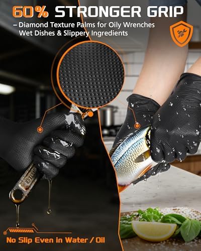 wcy 9 Mil Heavy Duty Disposable Nitrile Gloves, Diamond Grip - Image 4