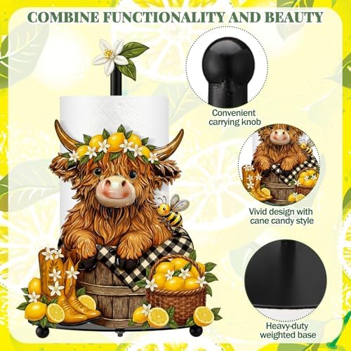 Chunful Lemon Highland Cow Paper Towel Holder Lemon Cattle Kitchen Bathroom - Image 4