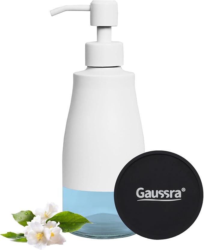 Gaussra White Soap Dispenser - 11 OZ / 320 ML | Stainless Steel and Glass by Gaussra