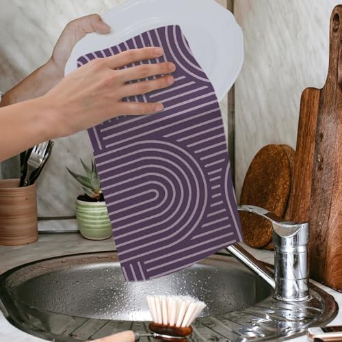 Abstract Boho Purple Kitchen Towels, Minimalist Contemporary Dish Tea Towels - Image 4