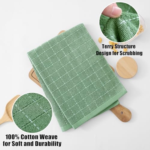 Homaxy 100% Cotton Terry Kitchen Towels, Large 4 Pack, Grass Green - Image 2