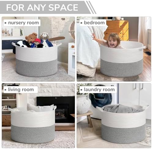 INDRESSME 115L Extra Large Woven Rope Blanket Basket Living Room Light Grey - Image 4
