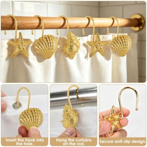 Metal Seashell Shower Curtain Hooks, Rust-Resistant Hooks - Image 4