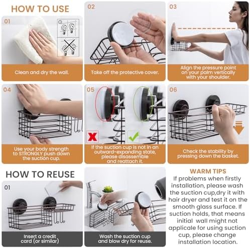 LEVERLOC Shower Caddy Suction Cup, Heavy Duty Bathroom Organizer - Image 7