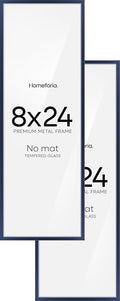Homeforia 8x24 Panoramic Frame Navy Blue, High End Metal 8 x 24 Picture Frames without Mat, 24x8 Hanging Navy Blue Poster Frames for Wall, 8by24 Display Photo Frame, Tempered Glass, Wall Kit, Set of 2