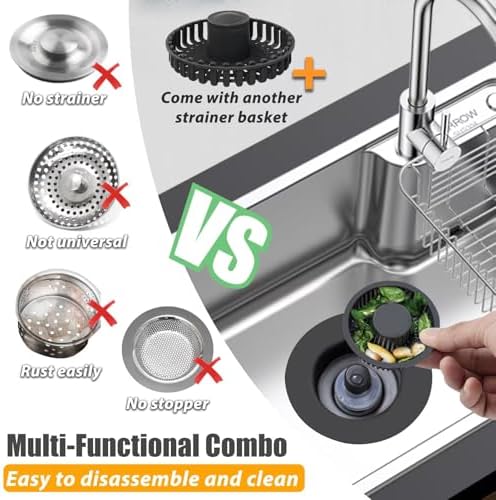 Anlige Kitchen Sink Drain Strainer, 3 in 1 Pop Up Kitchen Sink Stopper - Image 2