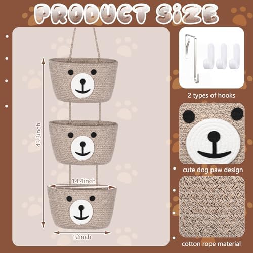 Bear Nursery Decor Teddy Bear Hanging Basket Cotton Rope Woven Wall Storage - Image 2