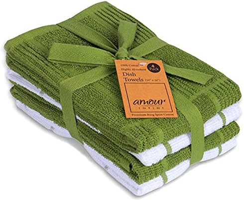 AMOUR INFINI Kitchen Towels Pack of 4, Terry Cotton Dish Towels, Ultra Absorbent by AmourInfini