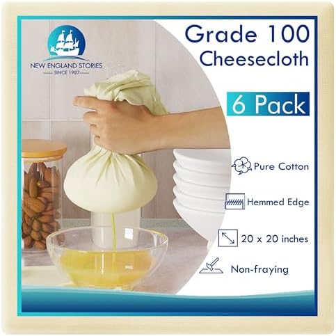6 PCS Reusable Cheesecloth, Grade 100, 20x20 Inch Hemmed Cheese Cloth by NewEnglandStories
