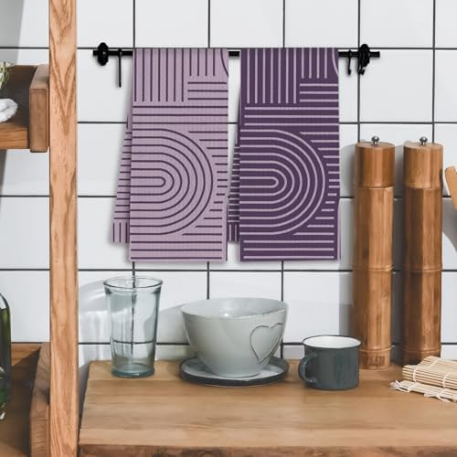 Abstract Boho Purple Kitchen Towels, Minimalist Contemporary Dish Tea Towels - Image 2