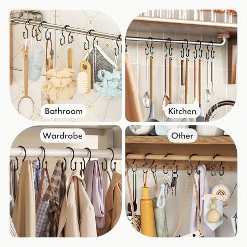 Bathway Shower Curtain Hooks Black, Double Hook Shower Curtain Hooks Rust Proof - Image 7