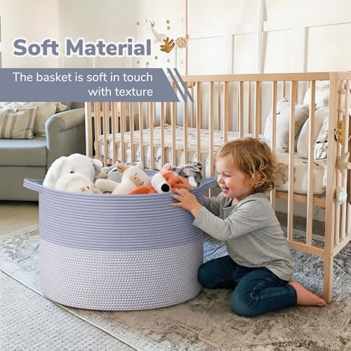 INDRESSME 115L Extra Large Woven Rope Blanket Basket Living Room Blue - Image 6
