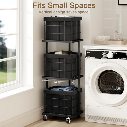 120L Vertical Laundry Sorter, 3 Tier Metal Rolling Laundry Basket - Image 2