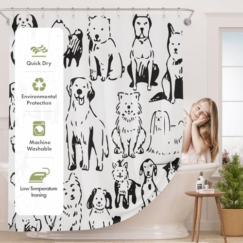 AmazerBath Shower Curtain, Washable Cloth Cute Dogs Kids White and Black Shower - Image 2
