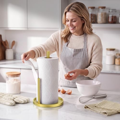 Paper Towel Holder Gold for Kitchen Countertop Roll Holder Weighted Base - Image 2