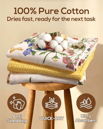 Miss Adola 3pcs 270GSM Cotton Kitchen Towels, Retro Flower - Image 3