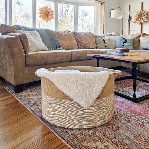 INDRESSME XXXLarge Woven Wicker Blanket Basket Living Room White Jute - Image 2