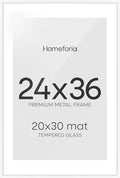 Homeforia 24x36 Picture Frame White, High End Metal 24 x 36 Large Poster Frames with Mat 20 by 30 inch Photo, 24x36 Thin Frame Matted to 20x30 in Print, 36x24 Frame, Tempered Glass, Wall Kit, Set of 1