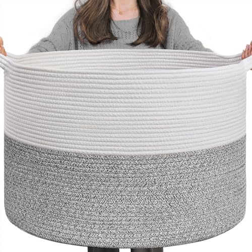 INDRESSME XXXLarge Woven Rope Blanket Basket Living Room Light Grey by INDRESSME
