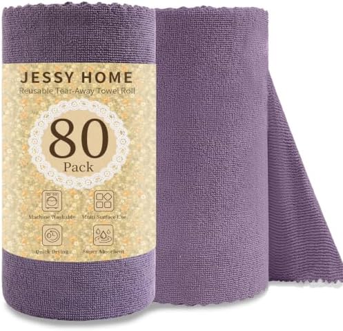 Jessy Home 80 Pack Microfiber Cleaning Cloth Roll Reusable Paper Towels 12"x12" by JessyHome
