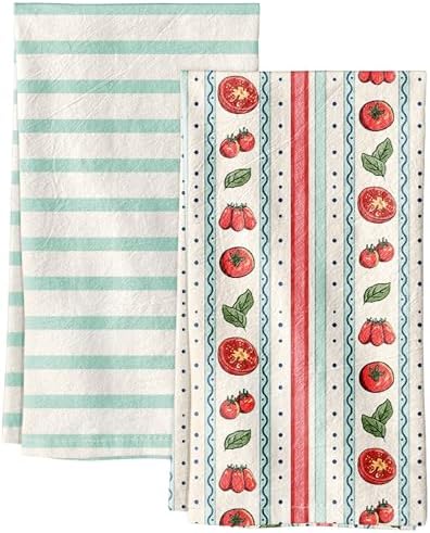 Miss Adola 2 Pack 150GSM Flour Sack Kitchen Towels, Stripe Fruit by MissAdola