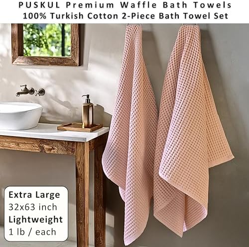 PÜSKÜL Natural 100% Turkish Cotton Waffle Bath Towels Set of 2, Extra-Large - Image 4