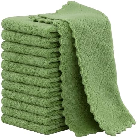 Homaxy Super Soft 12 Pack Coral Velvet Dish Cloths, Grass Green by Homaxy