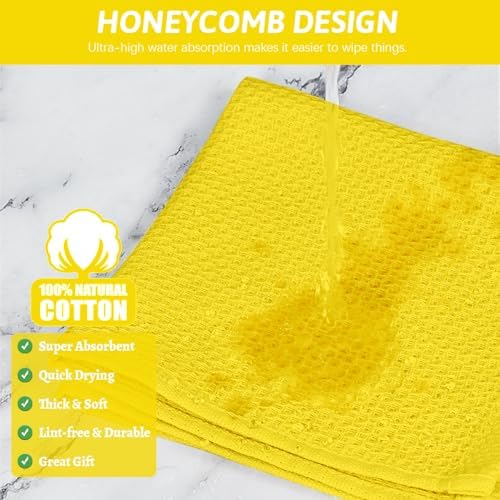 Nialnant 4 Pack Yellow Kitchen Dish Towels, 100% Cotton Waffle Weave Kitchen - Image 4