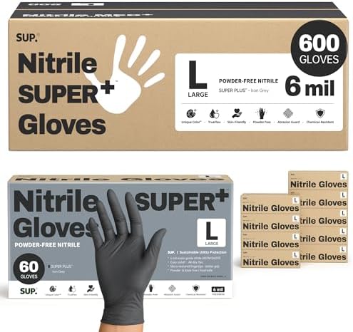 SUPER+ Black Nitrile Gloves HEAVY DUTY 6 Mil Disposable Chemical Resistant by Super