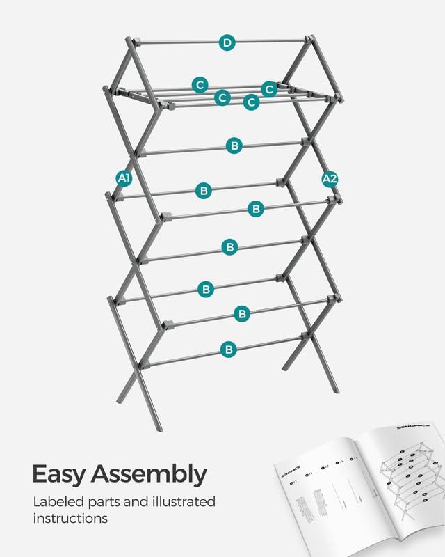 SONGMICS Foldable Clothes Drying Rack, Laundry Drying Rack, Clothes Airer - Image 7