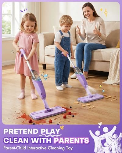 Purple Mini Spray Mop for Toddler-Montessori Cleaning Toy that Real Spray Water - Image 4