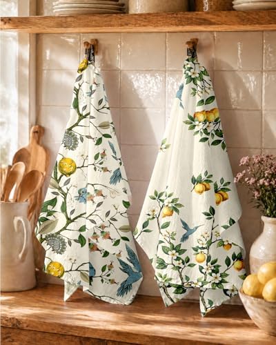 Miss Adola 150GSM Flour Sack Kitchen Towels Set of 4, Lemon Bird - Image 5