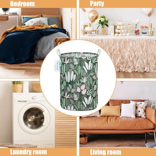 Round Laundry Basket Collapsible Storage Hamper Organizer Full Leaf - Image 3