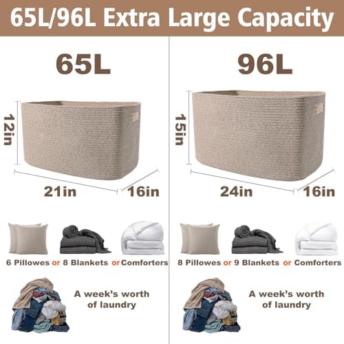 JMvicyroam 96L Large Woven Cotton Rope Blanket Basket - Image 3
