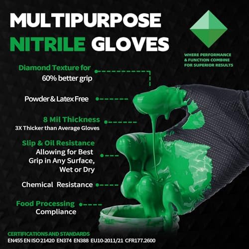 FINITEX Disposable Nitrile Diamond Texture Black 8mil Mechanic Gloves - Image 2