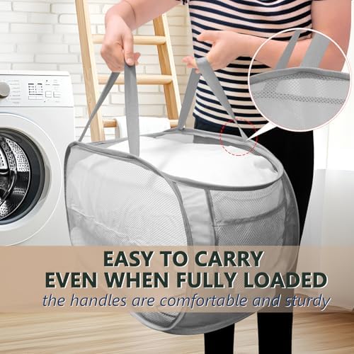 Collapsible Laundry Hamper Basket, Pop Up Mesh Foldable Bag - Image 4
