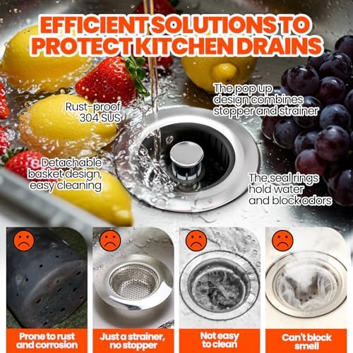 3 in 1 Kitchen Sink Drain Strainer and Stopper Black 1 Pack - Image 2