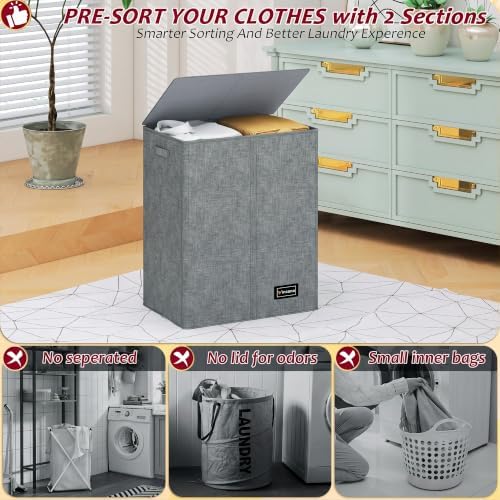 135L Laundry Hamper 2 Section, Large Laundry Hamper - Image 3