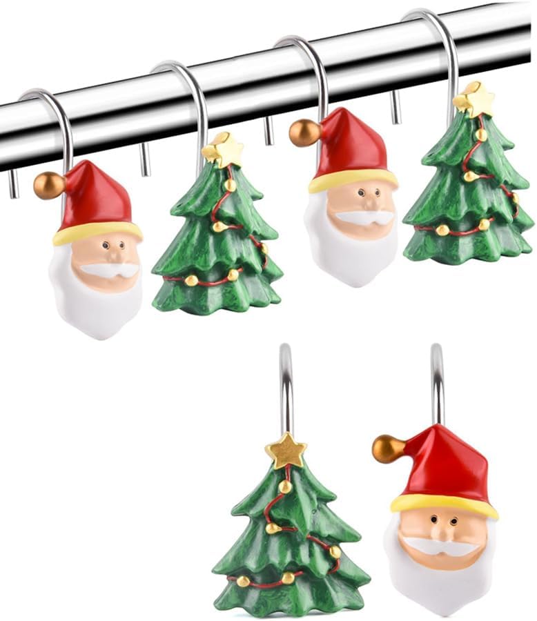 Christmas Shower Curtain Hooks 12 Pcs Santa Claus Shower Curtain Hooks by Unknown