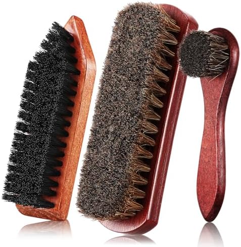 Vesici 3 Pcs Horsehair Shoe Brush Wood Handle Boot Cleaner, Square Head by Vesici
