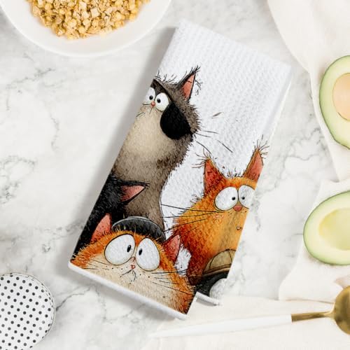 4 Pcs Cute Cat Kitchen Towels, Funny Cats Gifts Absorbent Hand Towels-07 - Image 3