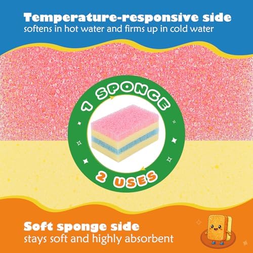 UNIMADE Scrub Sponge, Temperature Responsive Dual-Sided Cleaning Sponges - Image 2