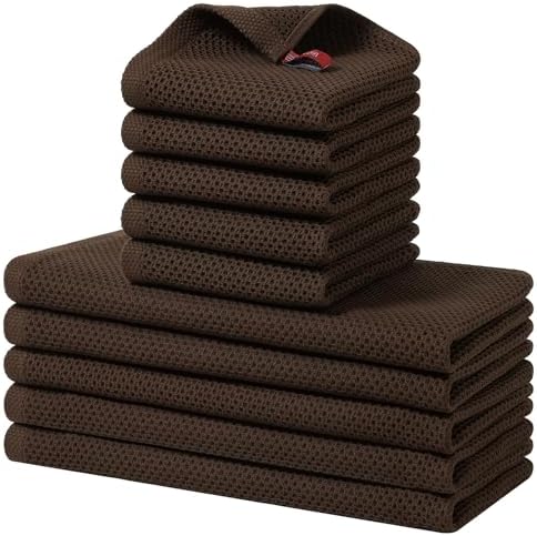 Homaxy 10 Pack 100% Cotton Kitchen Towels and Dishcloths Set, Dark Brown by Homaxy