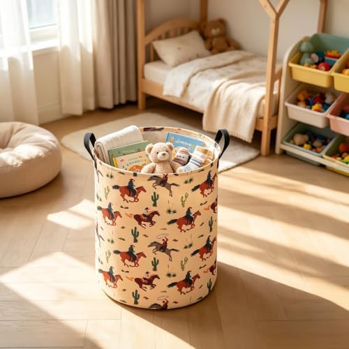 Round Laundry Basket Collapsible Storage Organizer Cactus Cowboy - Image 6