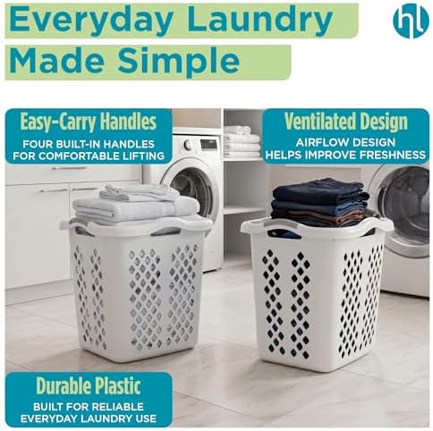 Home Logic 2 Bushel Plastic Laundry Basket Lamper, Large Laundry Hamper - Image 3