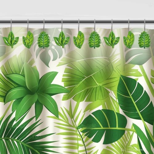 12-Piece Green Leaves Leaf Shower Curtain Hooks - Image 6